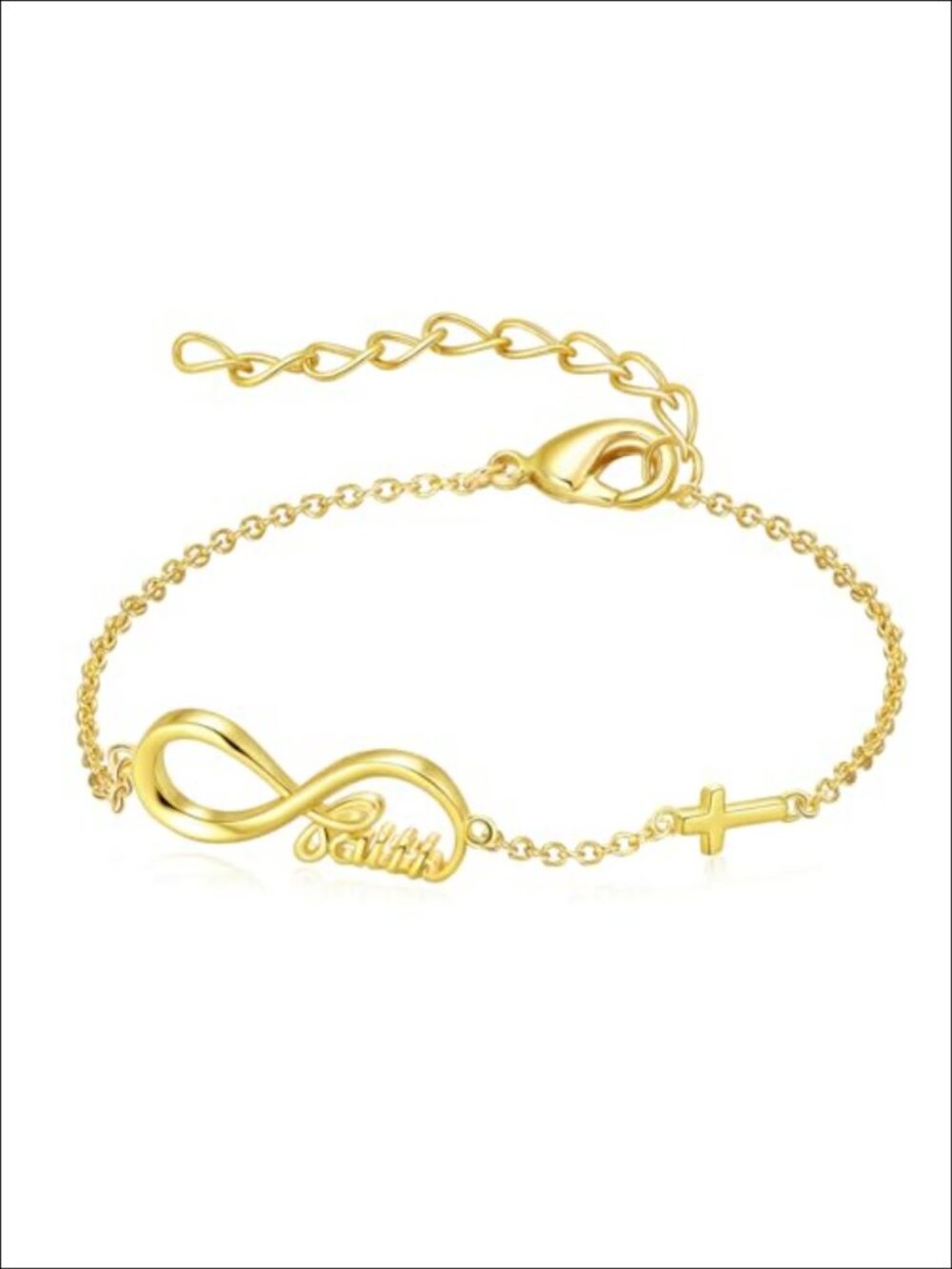 14K Gold Plated Faith Cross Infinity Bracelet Adjustable